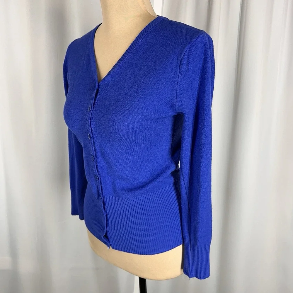 Odri Womens Sweater Sz S (?) Button Down Cardigan Royal Blue 3/4 Sleeve READ